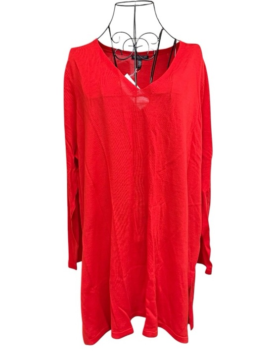 NWT Eileen Fisher Ultraline Merino Wool Bright Red V-Neck Tunic